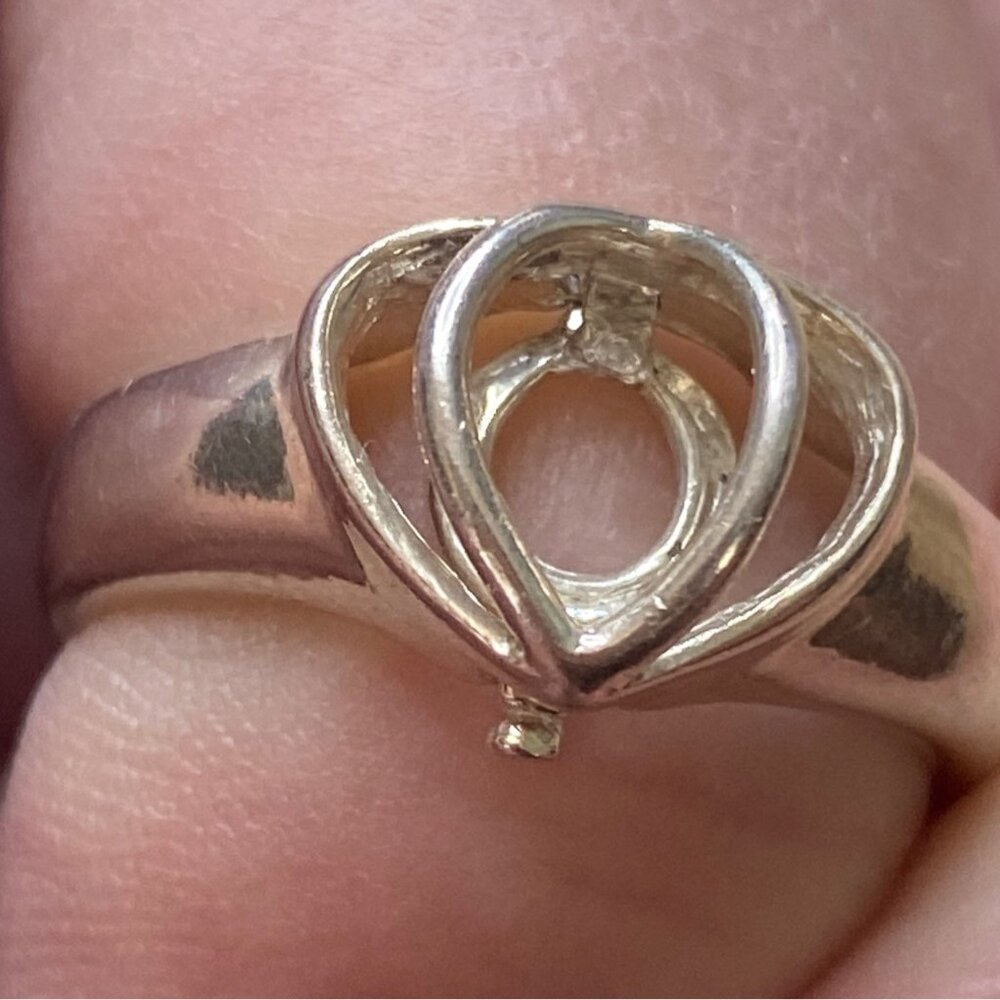 Sterling Silver 925 Heart-Shaped Ring Size 6.5 Setting For Gemstones Unique Desi